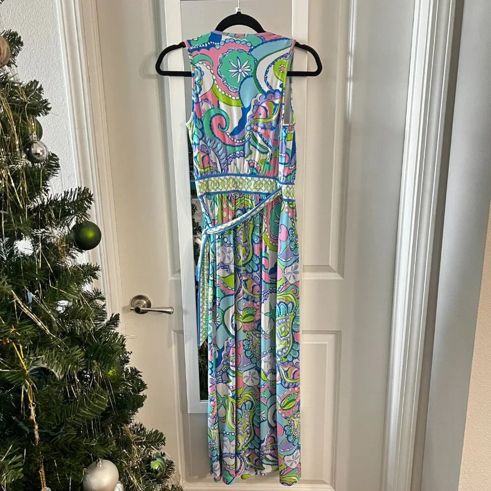 Lilly Pulitzer Bellina Maxi Wrap Dress Size Small Color Blue White - Picture 6 of 6